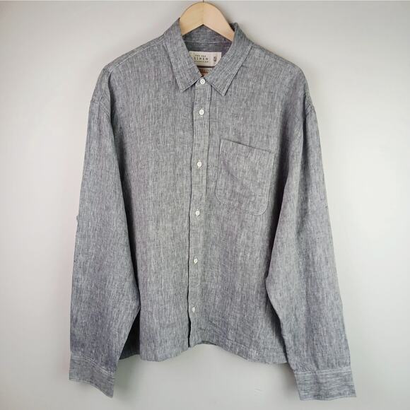The A & F Linen Collection SZ XL Cropped Linen Button-Up Shirt In Chambray - Picture 4 of 7